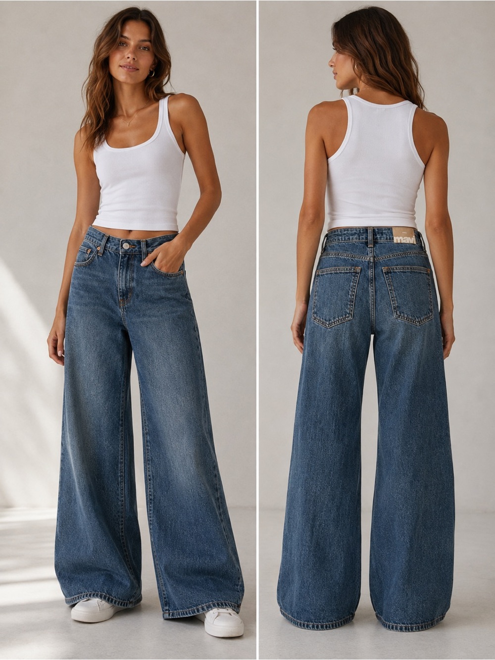 Mavi Women's Florida Wide Leg Flare Jeans in Dark Blue Denim